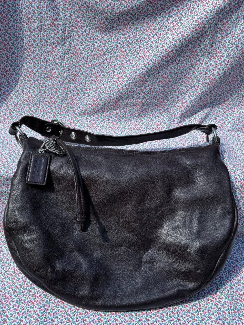 Coach Vintage Dark Brown Smooth Pebbled Leather Silver Trim Bag